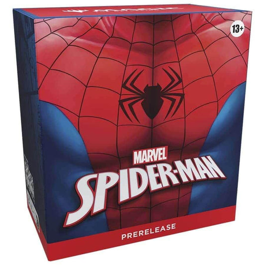 Marvel Spider-Man Prerelease trading card game box with red and blue web design